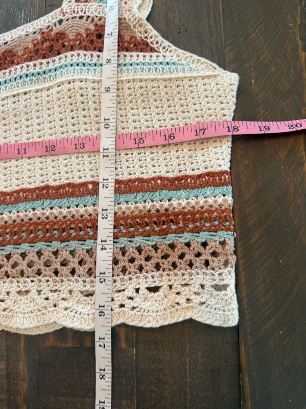 Rebellion cream Crochet boho striped Crop top size large - Picture 2 of 8